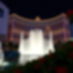 Exterior view of Bellagio Casino showcasing its iconic fountains