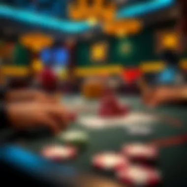 A strategic online poker table showcasing vibrant chips and cards