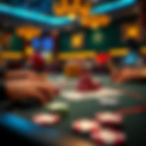 A strategic online poker table showcasing vibrant chips and cards