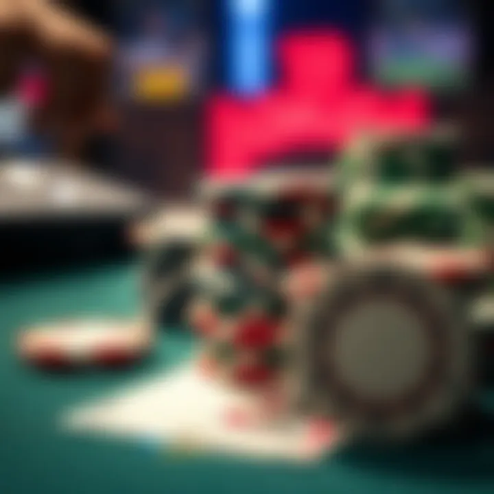 Close-up of poker chips and cards representing the stakes involved