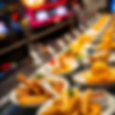 Close-up of gourmet dishes at a casino buffet