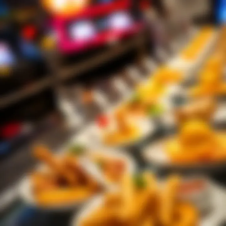 Close-up of gourmet dishes at a casino buffet