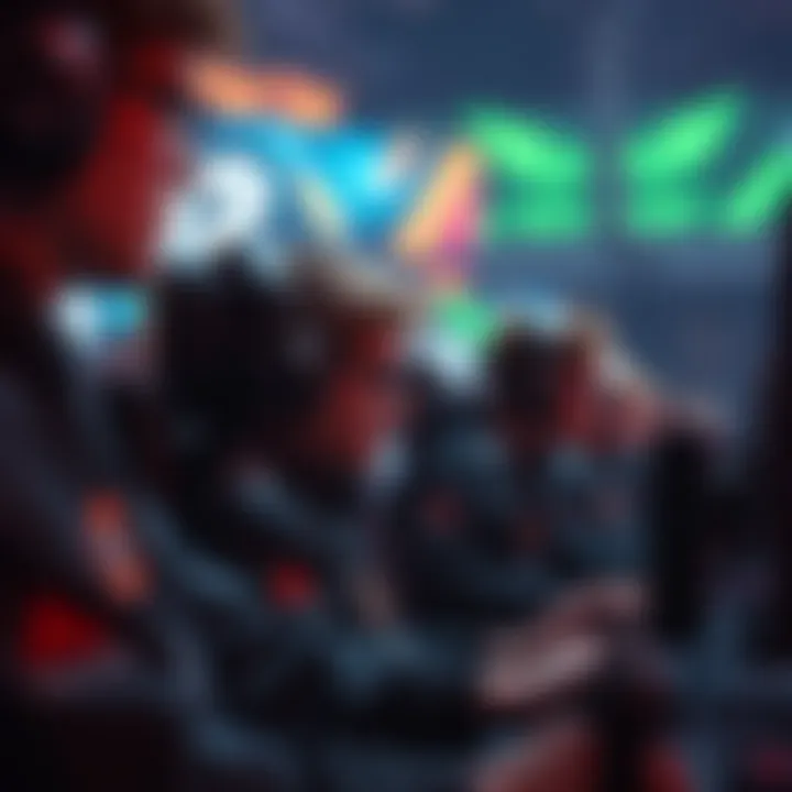 Competitive esports scene, highlighting teamwork and skill among players.