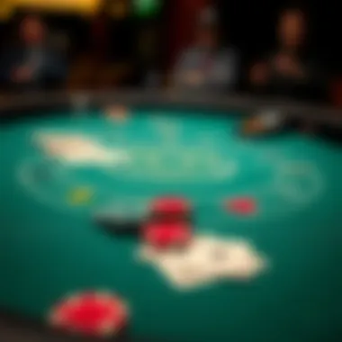 A virtual blackjack table with chips and cards