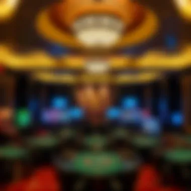 An elegant casino interior showcasing luxurious decor and gaming tables