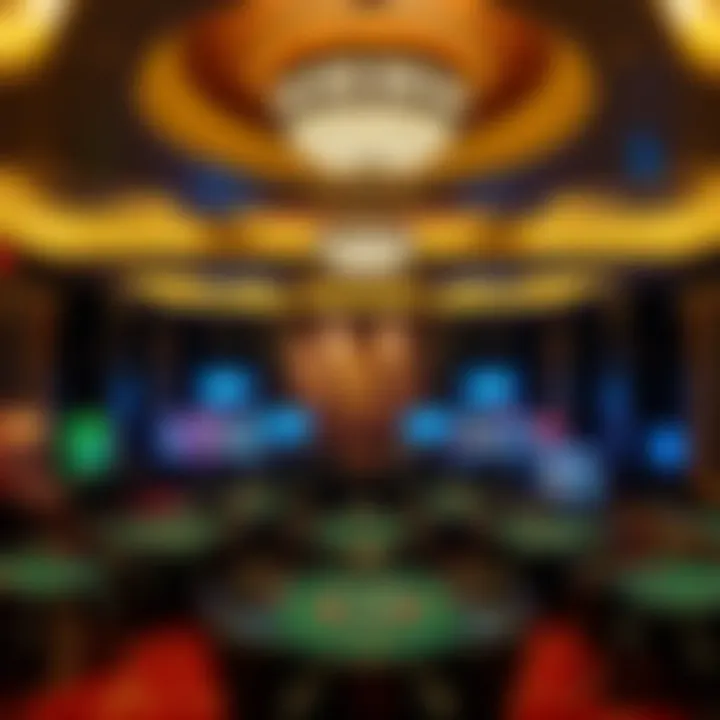 An elegant casino interior showcasing luxurious decor and gaming tables