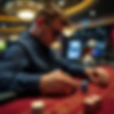 Close-up of a dealer managing a game of craps with precision