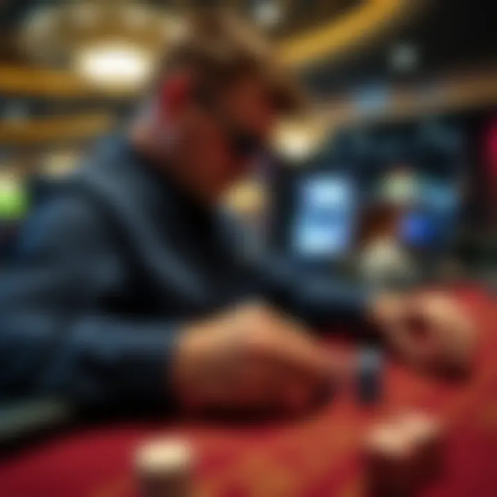 Close-up of a dealer managing a game of craps with precision