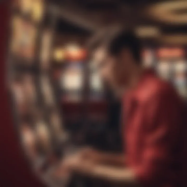 Close-up of a player engaging with a red slot machine