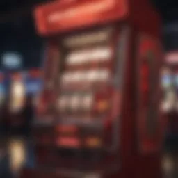 Vibrant red slot machine illuminated by neon lights