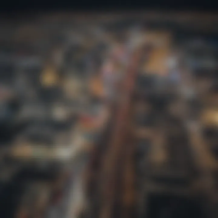 Nighttime aerial view of Las Vegas Strip with illuminated landmarks