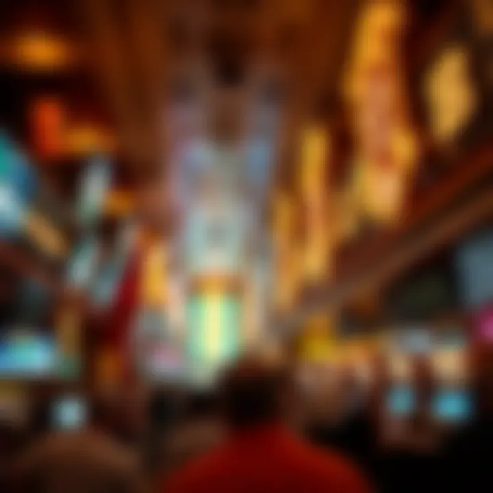 Interior of a bustling sportsbook with screens and patrons