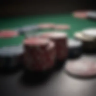 A close-up of poker chips and cards representing strategy