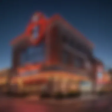 Exterior view of Lucky Seven Casino showcasing its vibrant neon lights