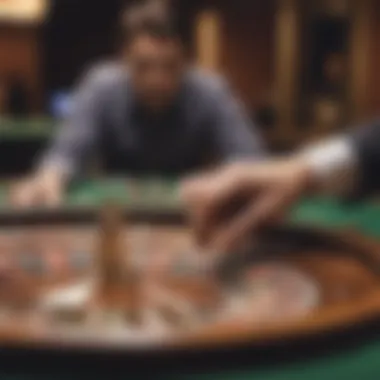 A player examining the roulette table with a focused expression