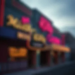 Exterior view of Miss Kitty Casino showcasing vibrant signage