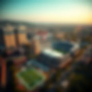 Aerial view of the Raiders hotel and stadium highlighting their proximity