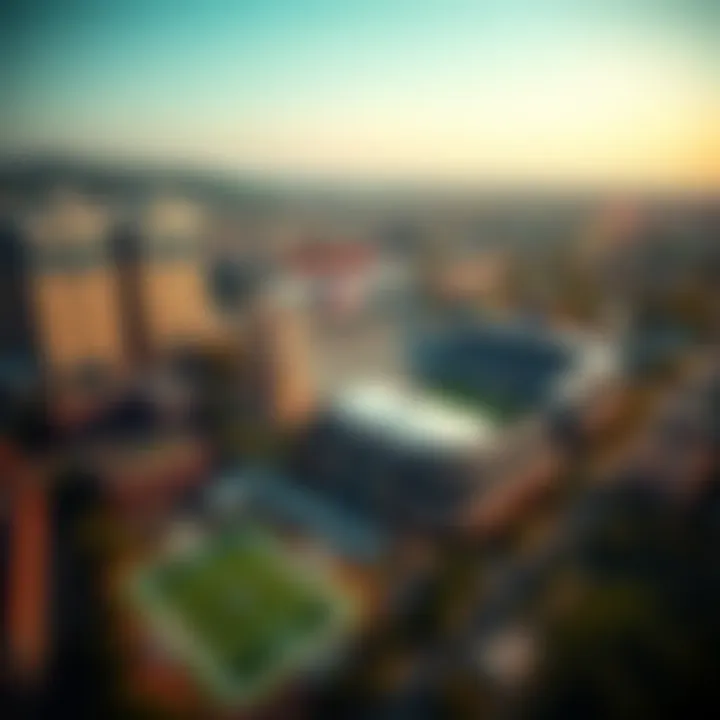 Aerial view of the Raiders hotel and stadium highlighting their proximity