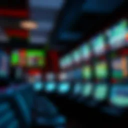 Interior of a retail sportsbook showcasing betting kiosks and screens