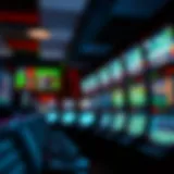 Inside a Retail Sportsbook Interior of a retail sportsbook showcasing betting kiosks and screens