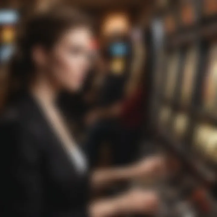 A close-up of a player engaging with a slot machine, focused on the game.