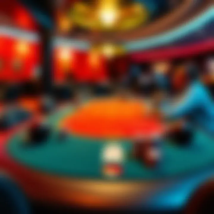 An overview of a poker table setup in a vibrant setting