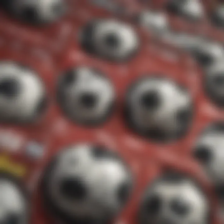 A close-up view of scratchcard symbols related to football