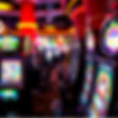 Vibrant Slot Machines in Casino An array of colorful casino slot machines in a vibrant gaming hall