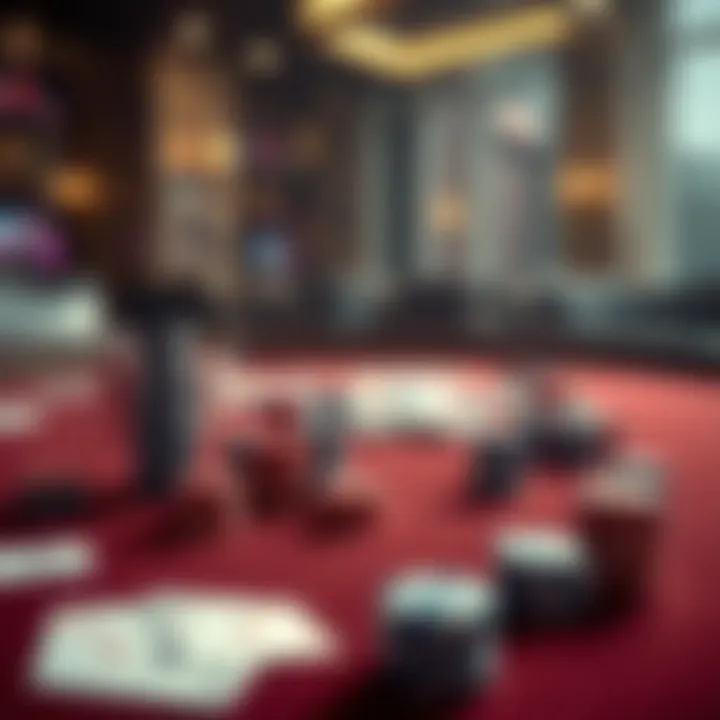 A strategic poker table setup showcasing a variety of cards and chips